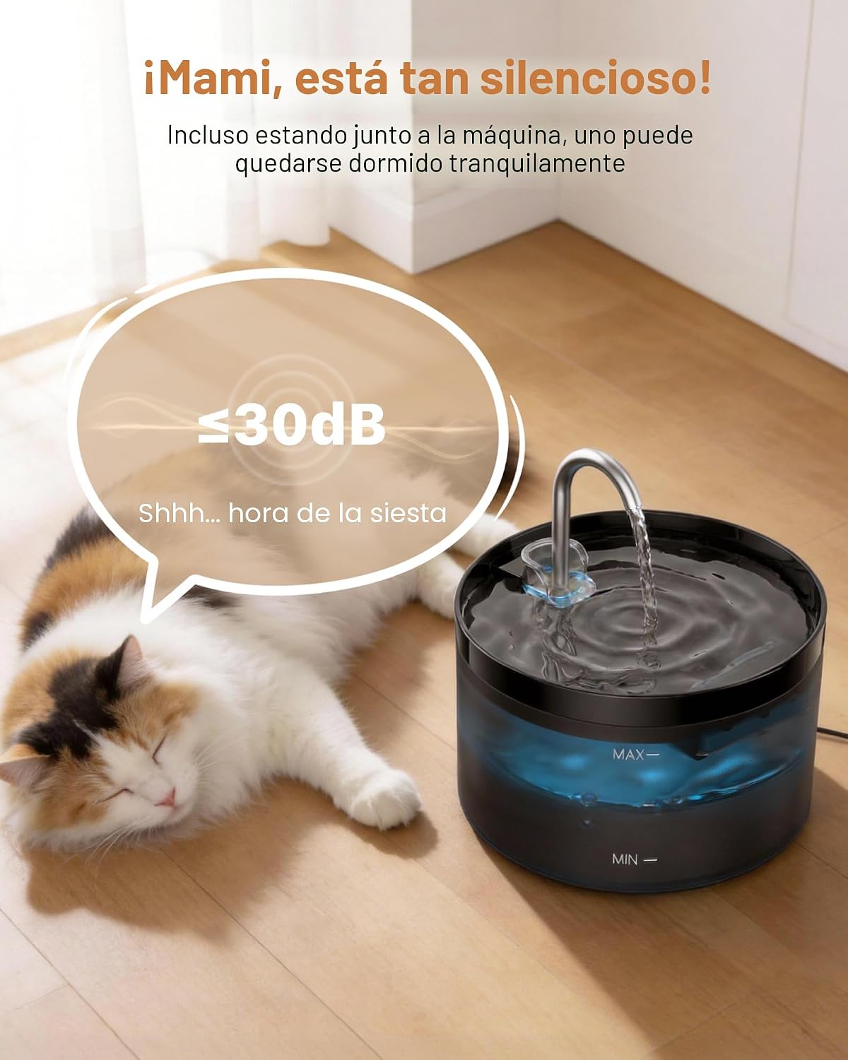 Thumbnail 4 de Fuente para Gatos, GIOTOHUN Bebedero con Forma de Grifo - 2L Bomba Súper Silenciosa, Filtro de Pelos Suelto, Dos Patrones de Flujo de Agua, Fácil de Quitar y Lavar - Negro