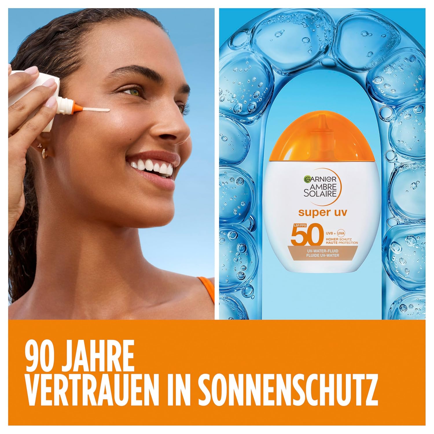 Thumbnail 1 de Garnier Ambre Solaire Super UV UV-Water-Fluid LSF 50 für das Gesicht – getönte Sonnencreme, Dry-Touch, 40 ml