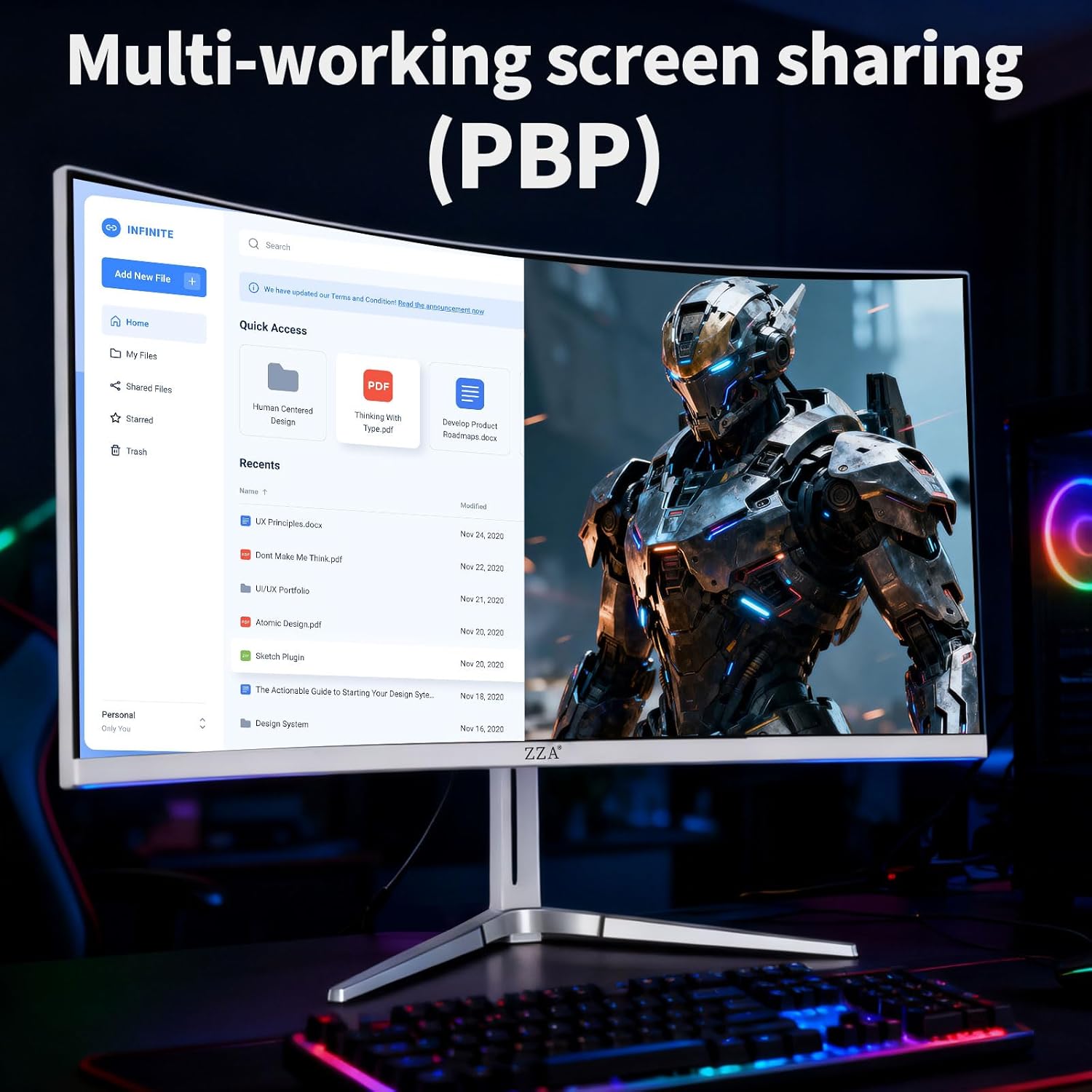 Thumbnail 3 de ZZA 34'' Curved Ultrawide Gaming Monitor (3440×1440, 180Hz) — FreeSync, HDMI 2.1 & DP 1.4, PBP