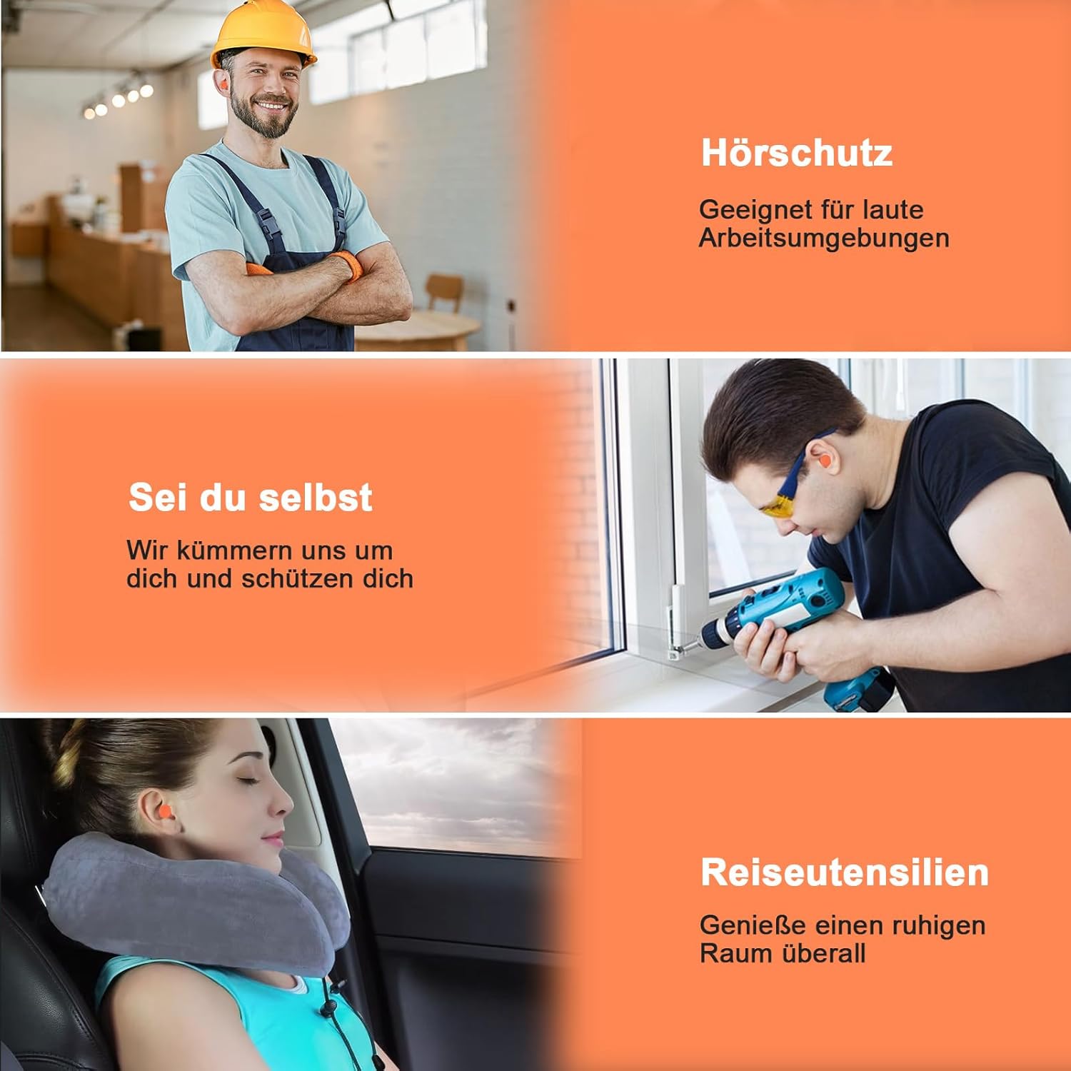 Detalle 2 de SURFOU Ohrstöpsel zum Schlafen (60 Paare) mit Geräuschreduzierung bis 38 dB, wiederverwendbar & für Seitenschläfer, Orange
