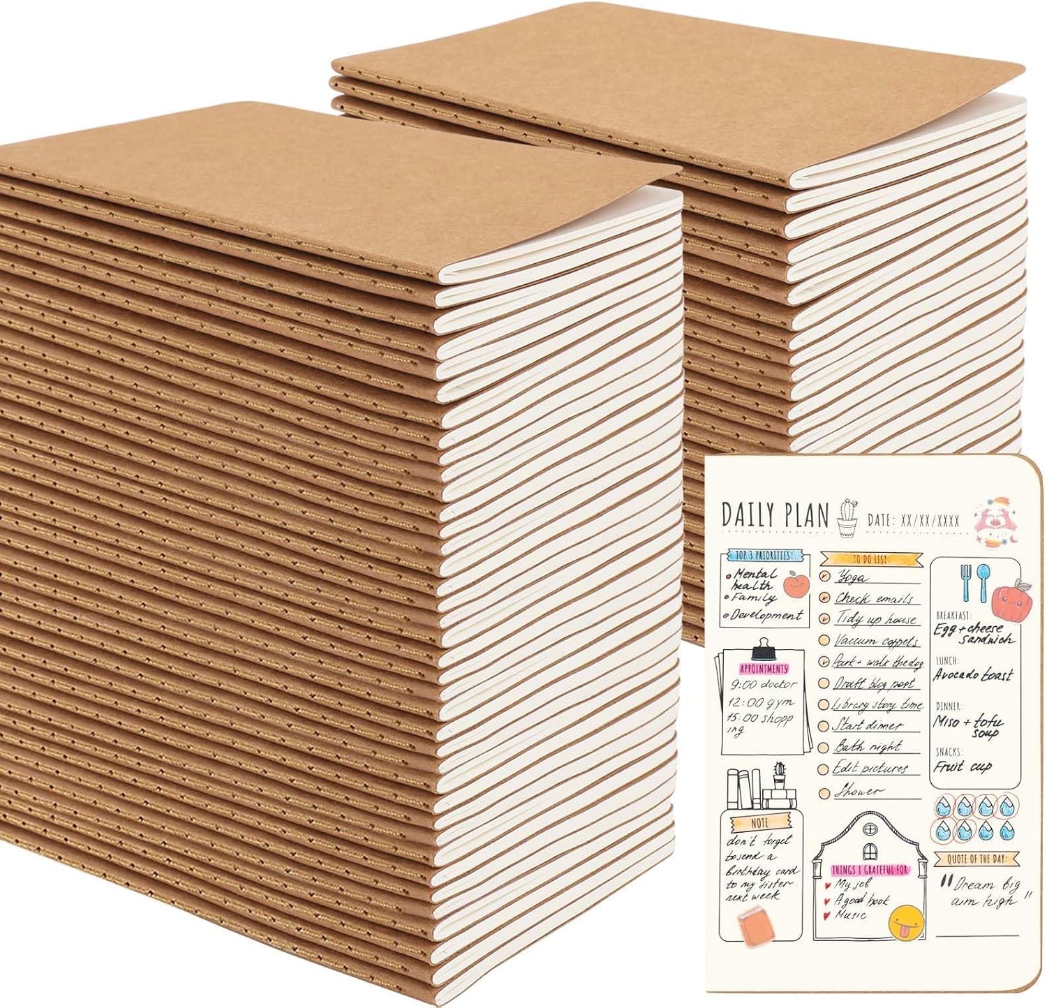 Detalle de Oucaru 64-Pack Mini Pocket Notebooks, 3.5" x 5.5", Blank Brown Covers