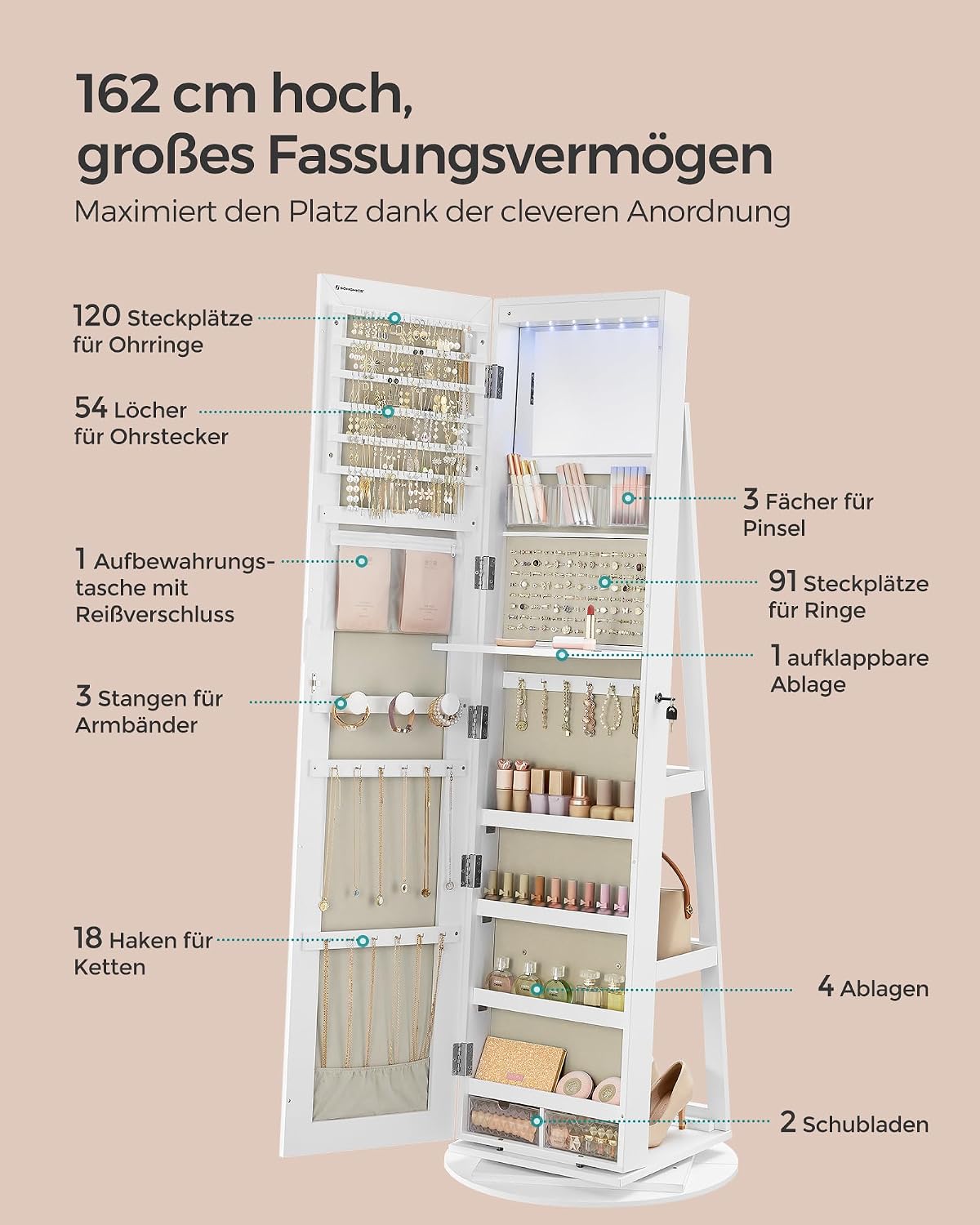 Detalle 2 de SONGMICS Schmuckschrank 37Ă155 cm đȘ