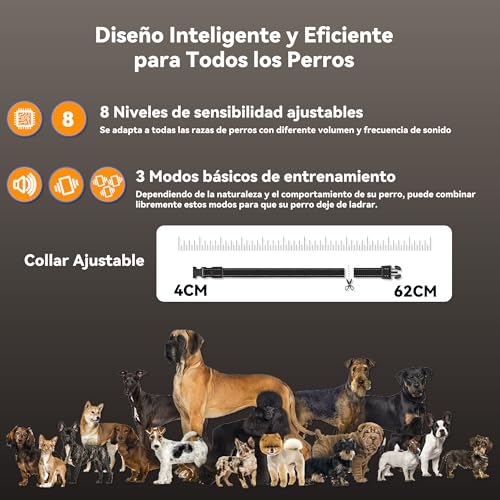 Thumbnail 4 de Meloive Collar Antiladridos para Perros con 8 Niveles de Sensibilidad y 4 Modos de Estimulación