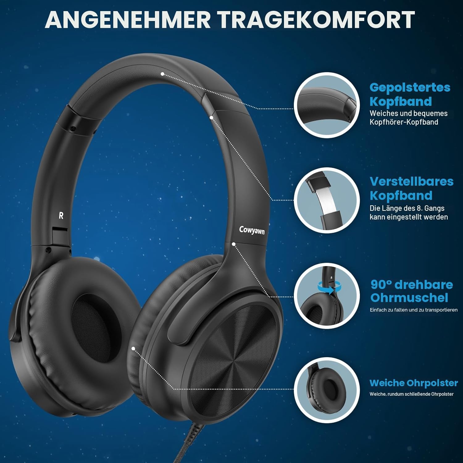 Detalle de Cowyawn USB-C-Kopfhörer Over‑Ear 40 mm 📧