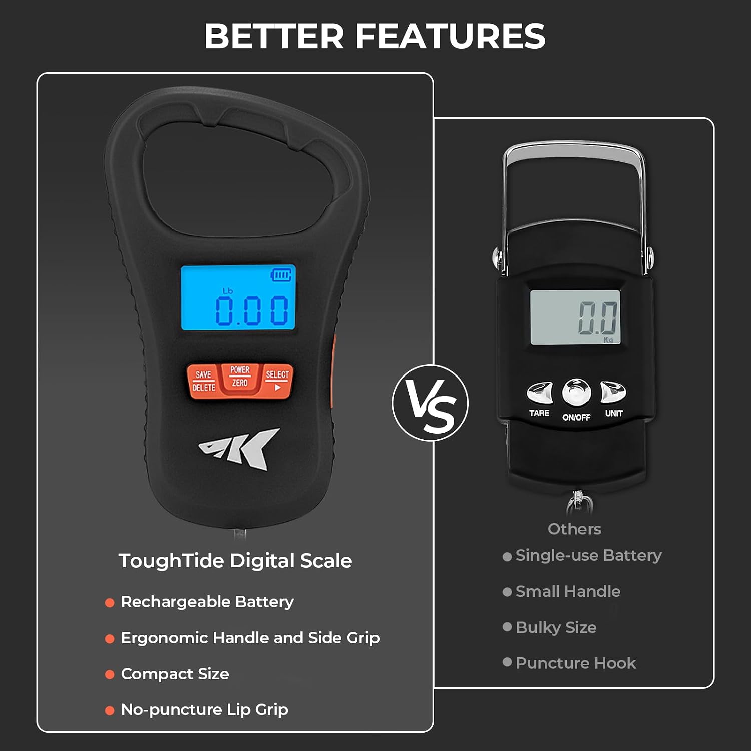 Detalle de KastKing ToughTide Fishing Scale: Ultra-Thin, USB-C Rechargeable, 65lb Capacity