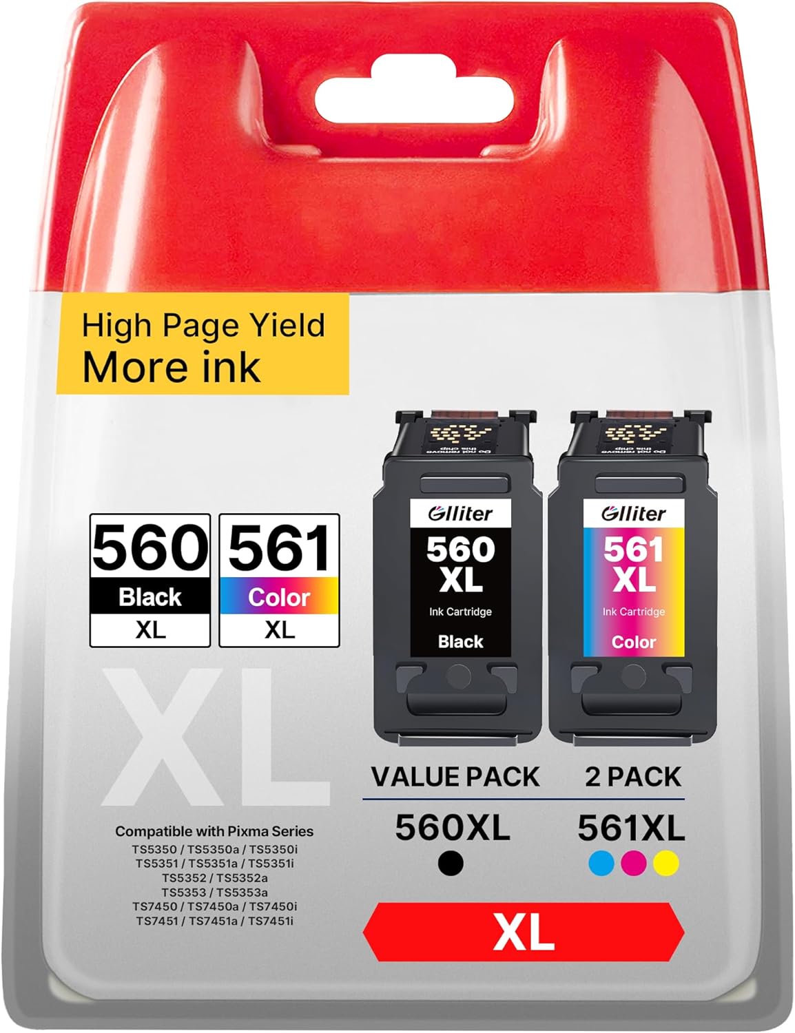 Glliter 560 XL & 561 XL Patronen kompatibel für Canon Pixma TS-Serie (Schwarz + Farbe) – 2er-Pack