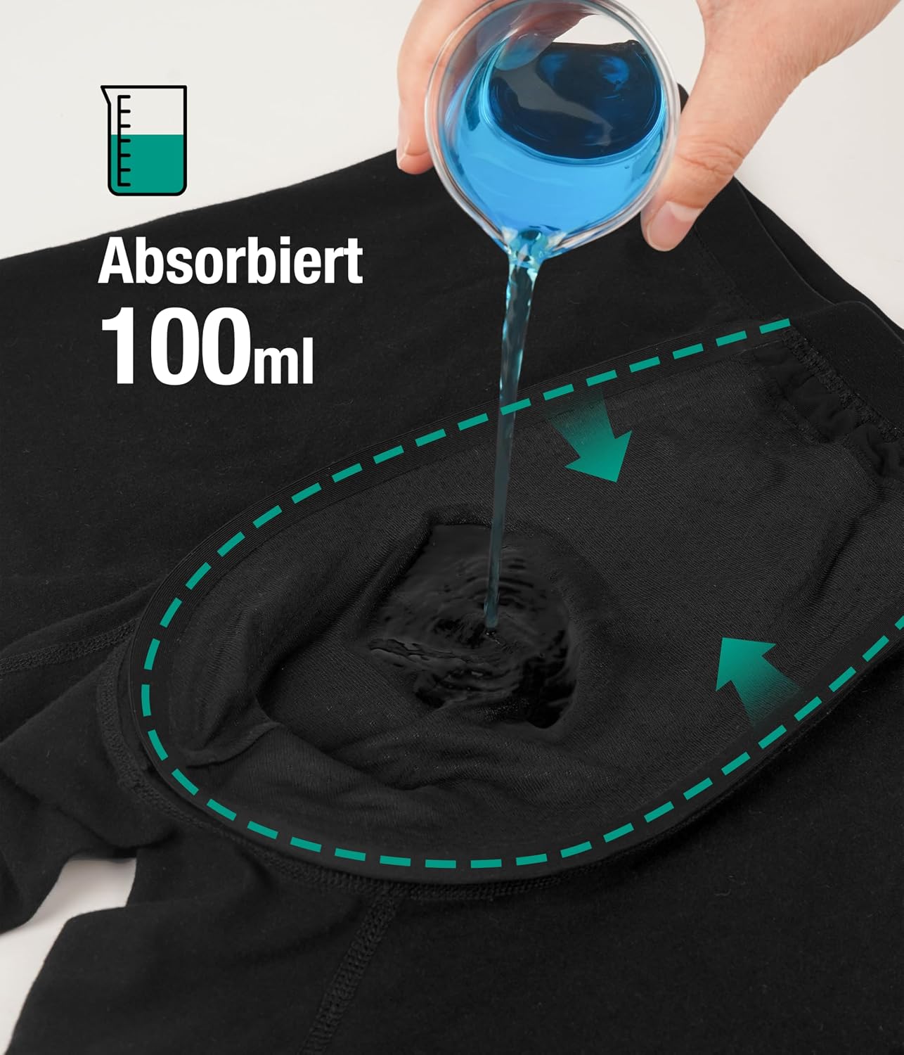 Detalle de BEENIUBEE Inkontinenz Pants Männer im 3er-Set mit saugfähigem Pad (bis 100 ml), waschbar und wiederverwendbar, Schwarz, XL