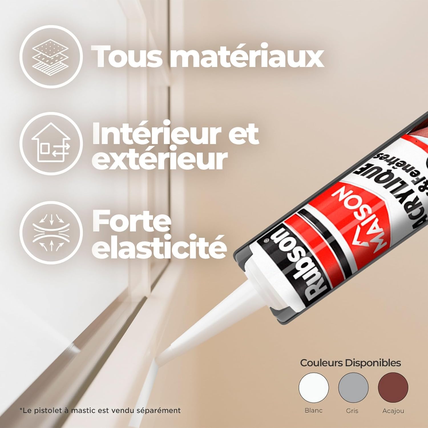 Thumbnail 4 de Rubson Mastic Maison Acrylique Murs & Fenêtres Blanc – 2 cartouches de 280 ml