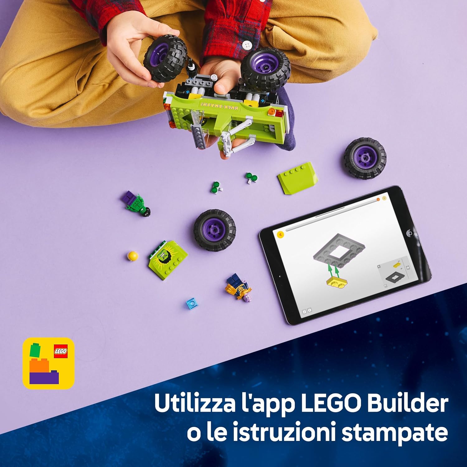 Detalle 2 de LEGO Marvel Truck di Hulk contro Thanos (76312): camion giocattolo costruibile per fan degli Avengers