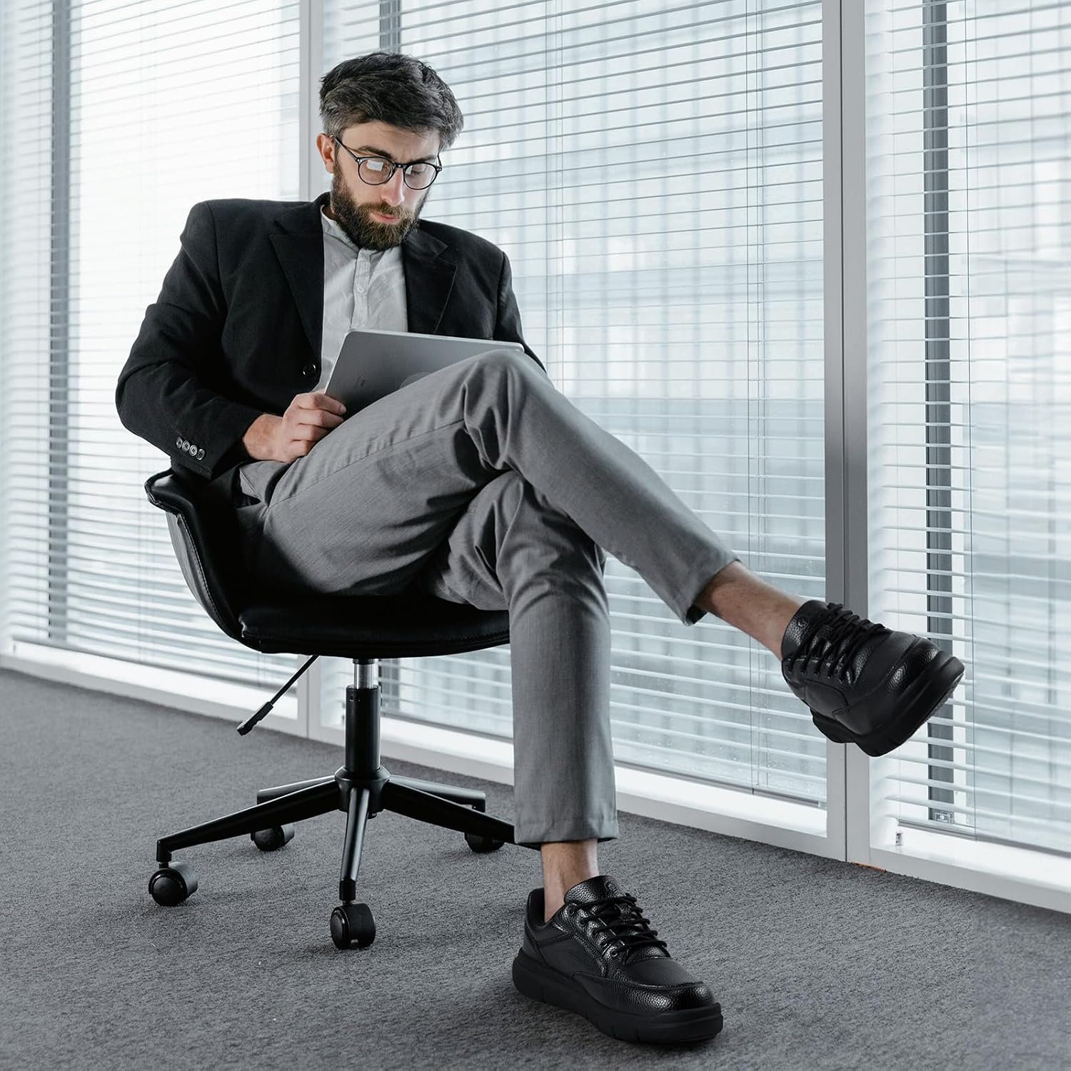 Detalle de FitVille Mens Extra Wide Fit Leather Oxford Shoes