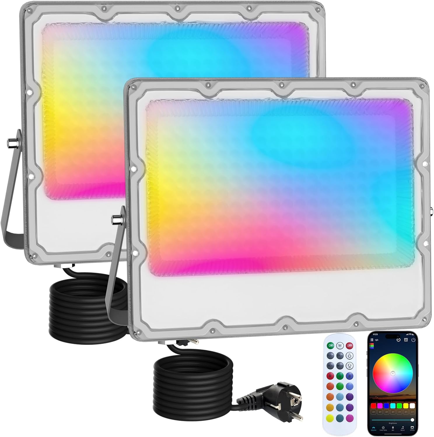 Detalle de MEEKBOS MKB-ZJRGB150 RGB-strålkastare, 2-pack med appstyrning och IP66