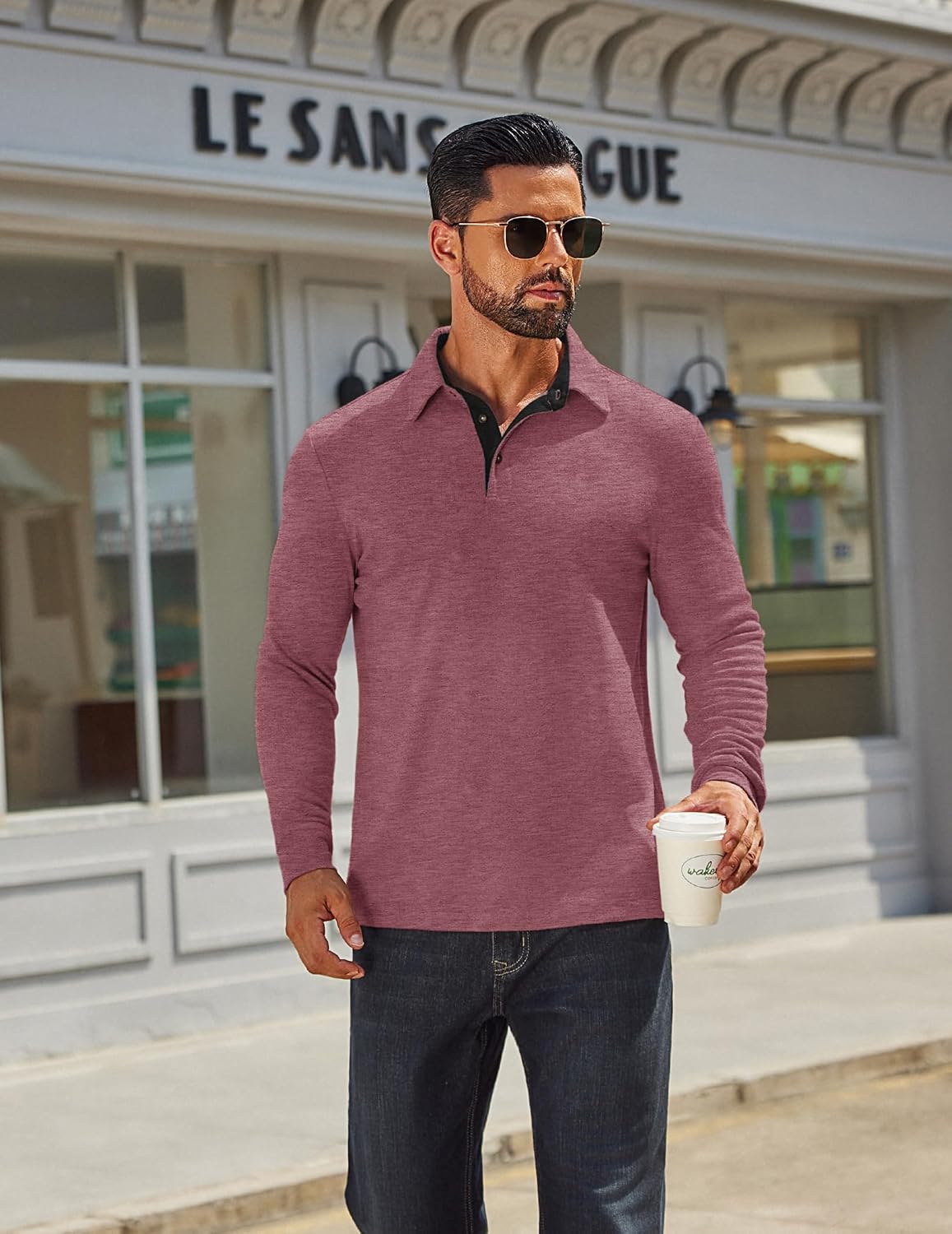 Detalle de COOFANDY Men's Long Sleeve Polo Shirt