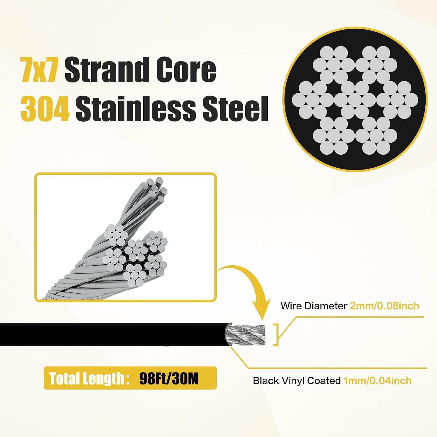 Thumbnail 1 de 3mm steel wire with 30m plastic-coated cable and 30 aluminum loops: robust, versatile metal cable for gardens and DIY