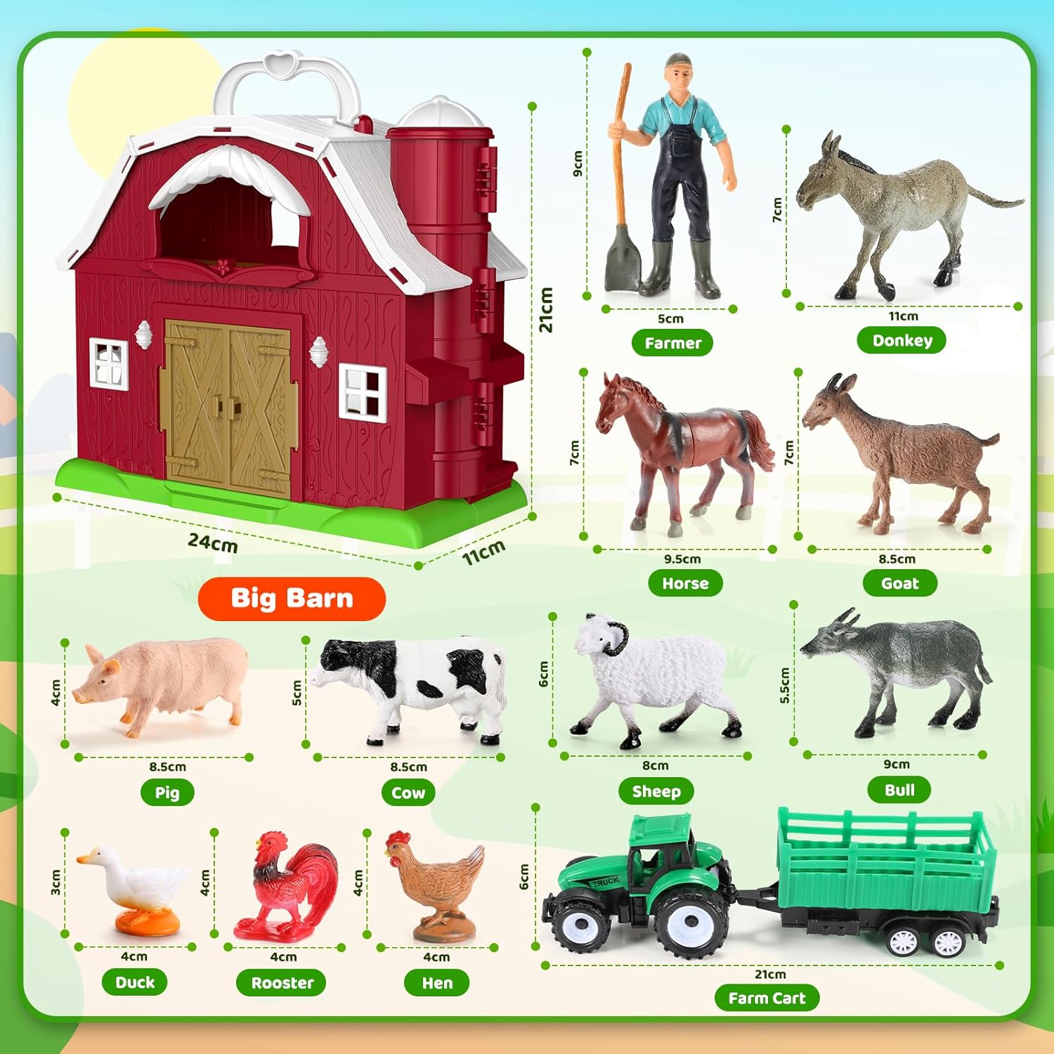 Detalle 2 de HappyKidsClub Farm Animal Toys – Montessori Barn Playset for 1–4 Year Olds