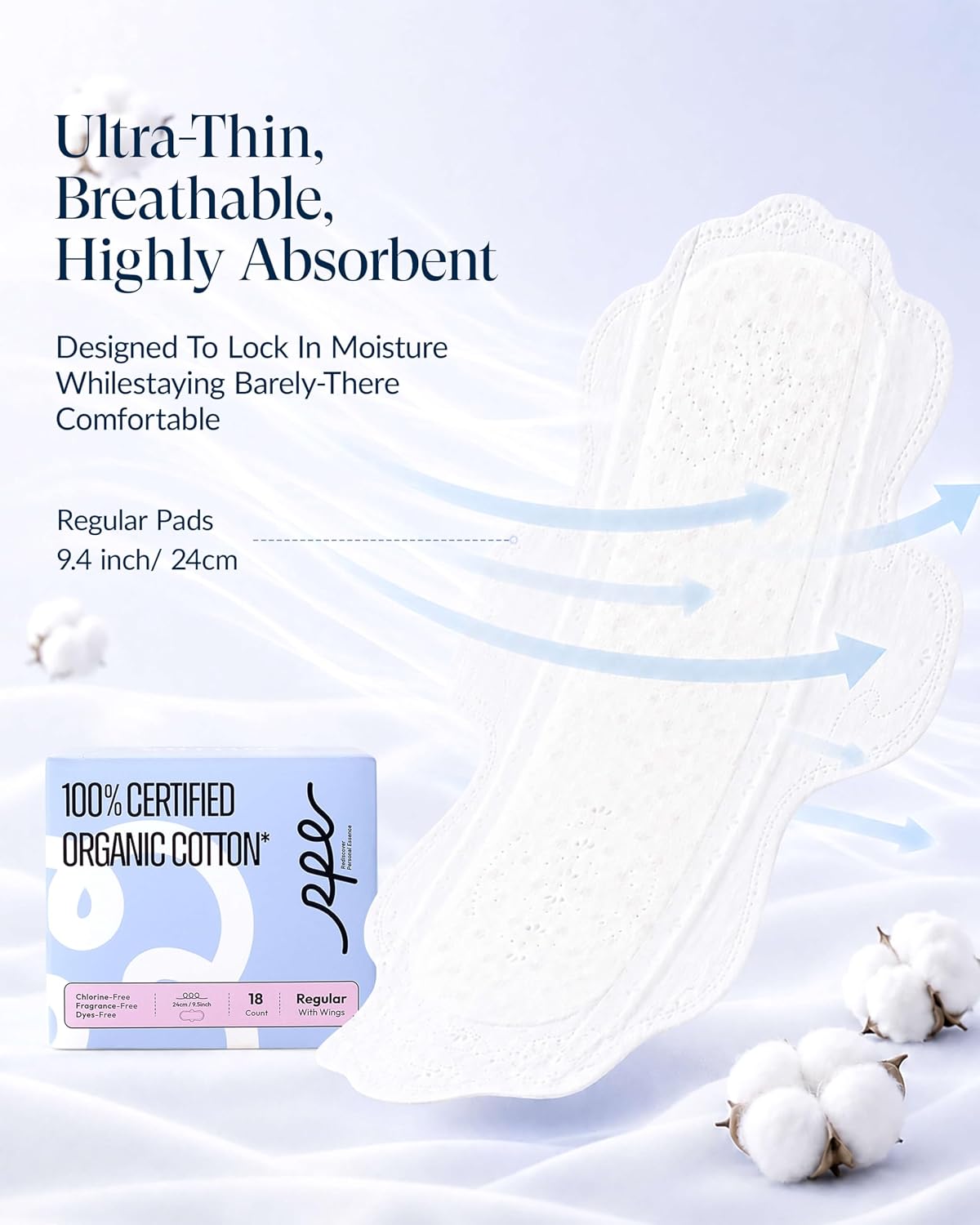 Thumbnail 2 de 100% Organic Pads for Women 54ct Ultra Thin, Size 3 🩲