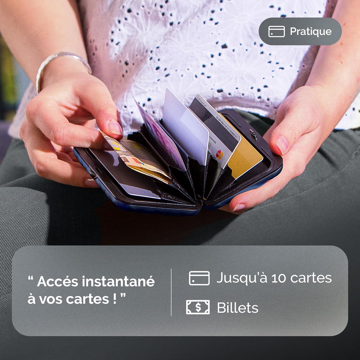 Thumbnail 3 de Porte-cartes pour femme Helsinki en aluminium Navy Blue — design matelassé, RFID et anti-démagnétisation