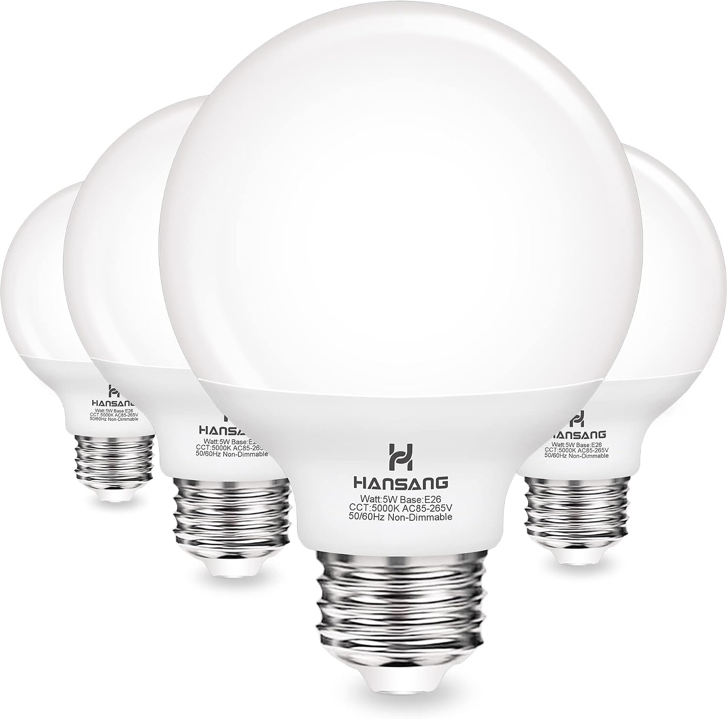 Detalle de hansang G25 LED Globe Bulbs, 5000K Daylight, 5W, E26, 60W Equivalent, 4-Pack