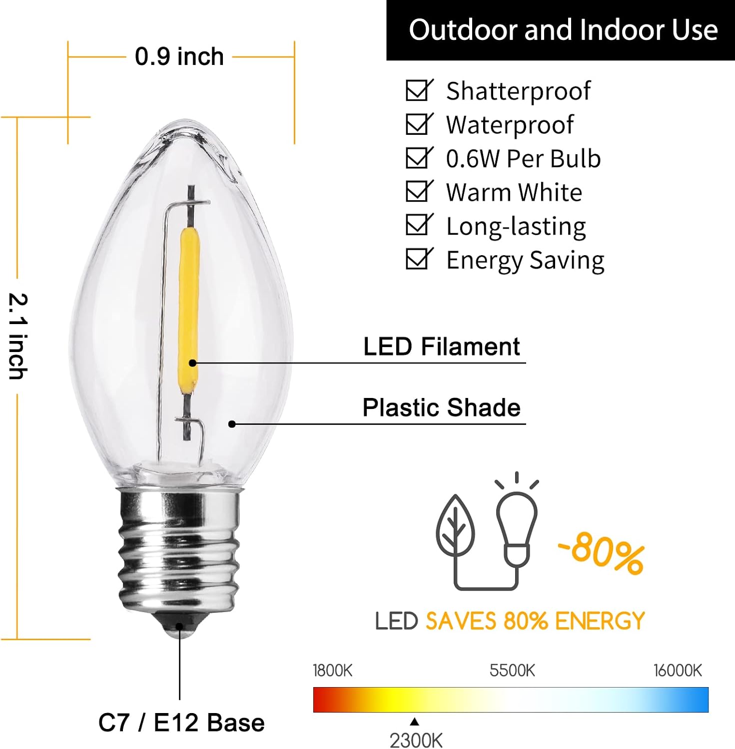 Detalle 2 de C7 LED Christmas Light Bulbs, 0.6W