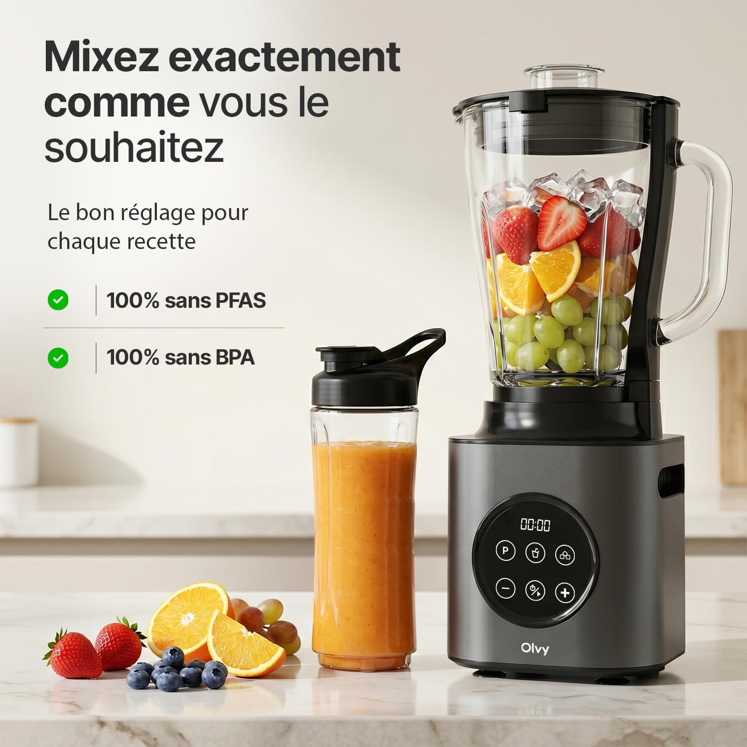 Detalle 1 de Olvy blender met glazen kan van 1,5 liter, 1000 W en 9 snelheden