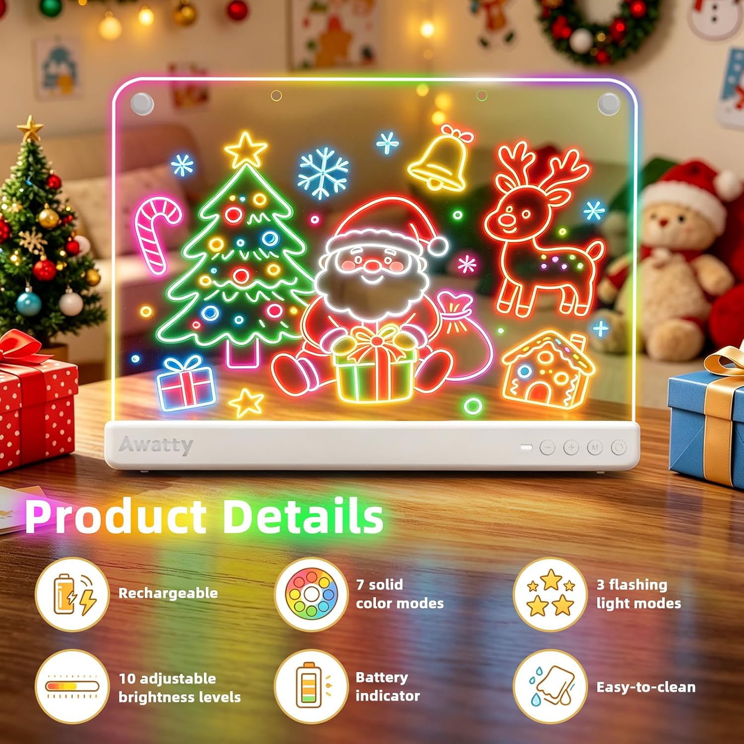 Thumbnail 1 de Awatty 16-Inch LED Drawing Board, Rechargeable Acrylic Panel with RGB Lighting