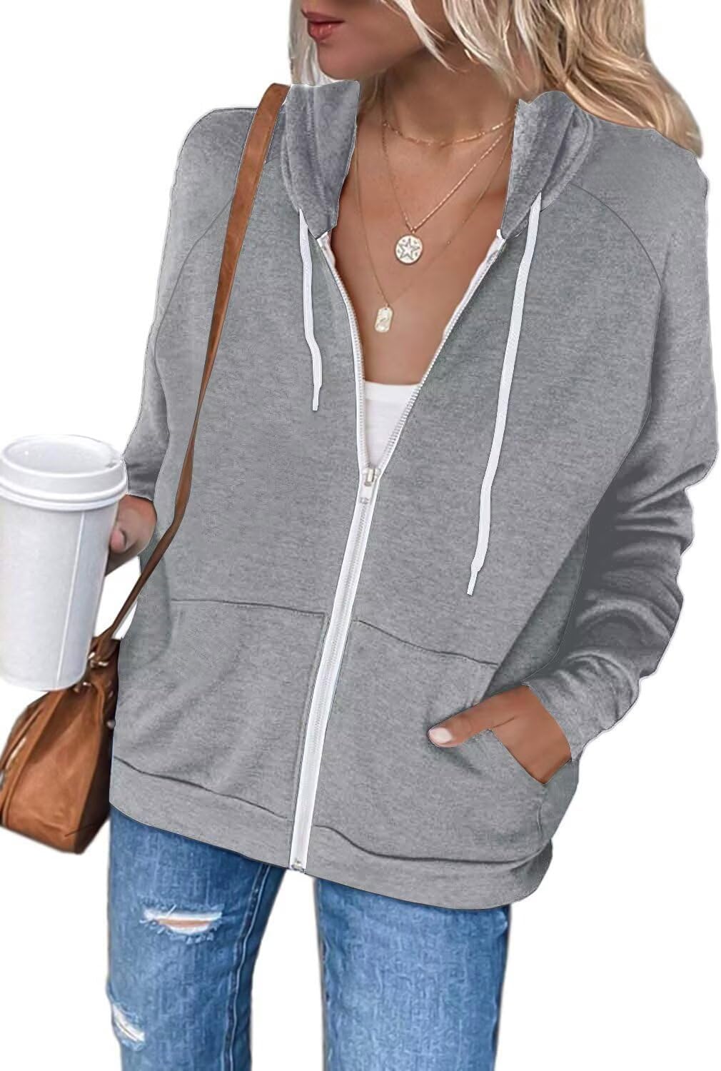 Thumbnail 5 de LACOZY Women's Long Sleeve Zip Up Hoodies: Colour-Block Casual Oversized Hoodie with Pocket