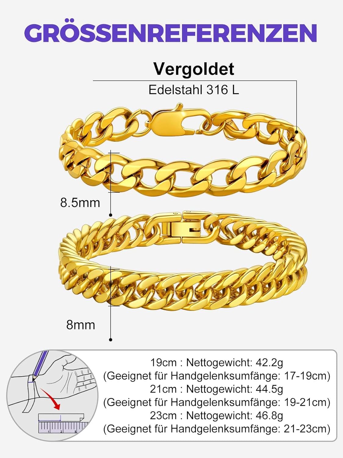 Thumbnail 5 de Richsteel Herren Edelstahl Armband Set – 2er Set, Schwarz/Schmuckstahl, 19/21/23 cm