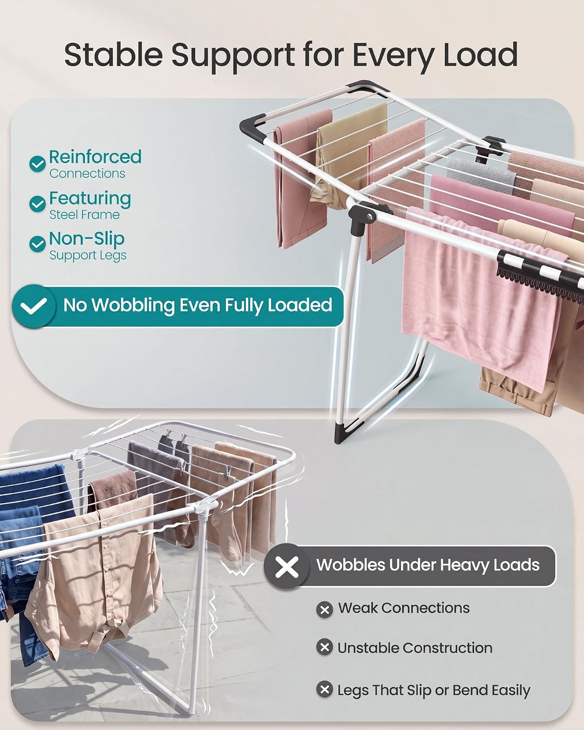Detalle de SONGMICS LLR518W01 BUNJI Winged Clothes Airer, 18 m Drying Space