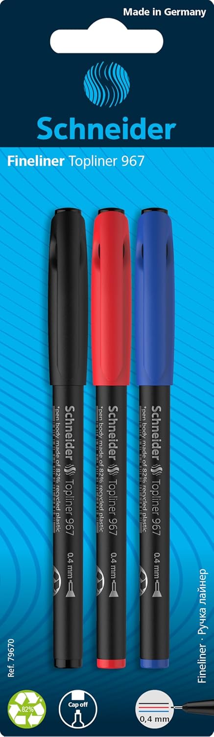 Detalle 2 de Schneider Topliner 967 – feutres à pointe fine 0,4 mm, blister 3 coloris