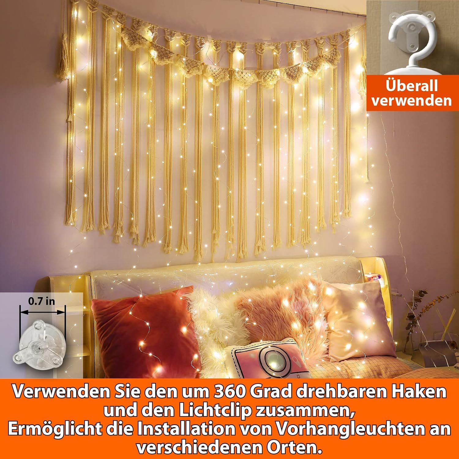 Detalle de HXWEIYE 300LED Lichtervorhang 3×3 m Warmweiß 🎉