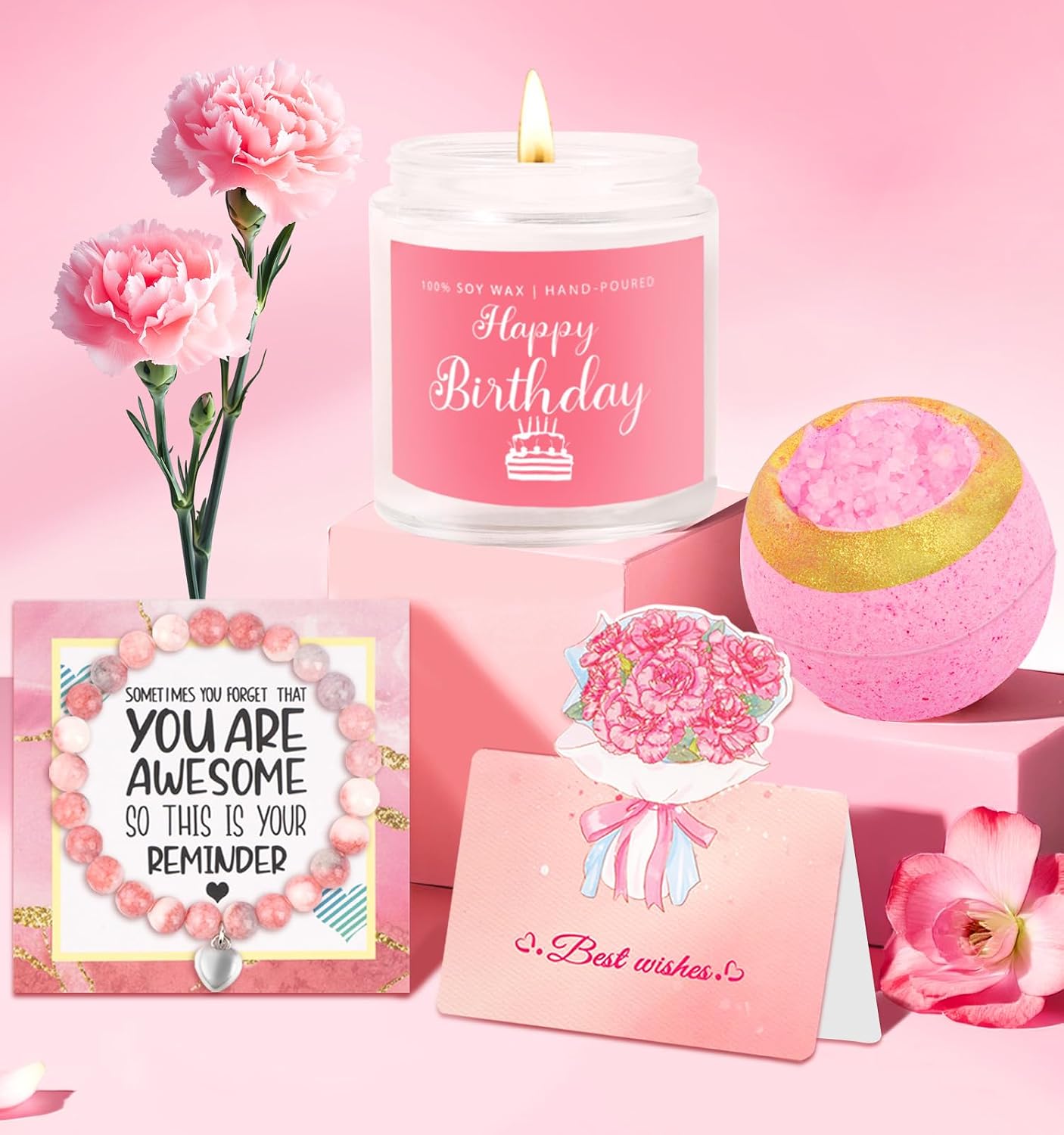 Detalle 2 de WITCOLOR Birthday Gifts for Women gift hamper box with tumbler, soy wax candle, bath bomb & more