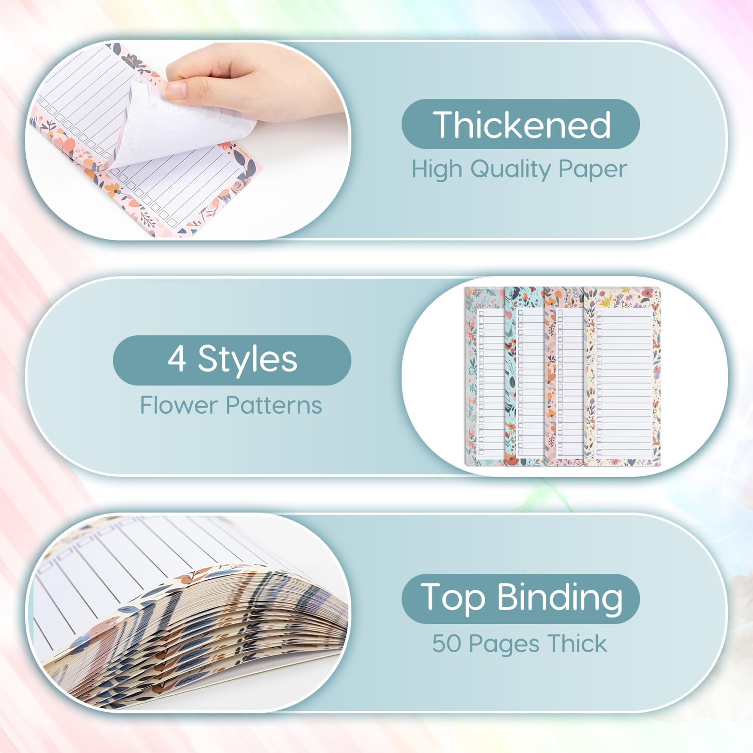 Detalle 2 de YIREG 4-Pack Magnetic Fridge Notepads with Floral Design and Pen Holder