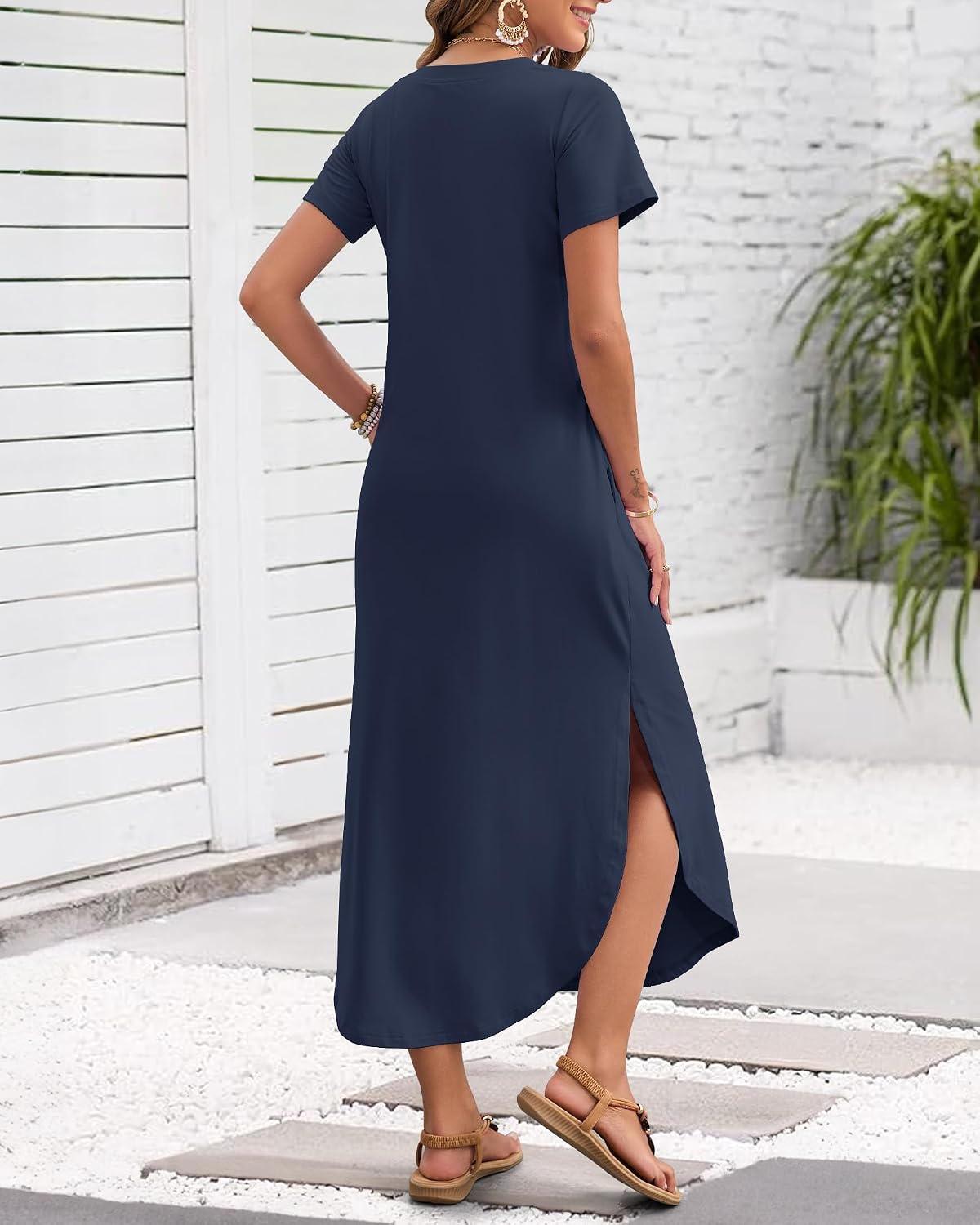 Thumbnail 2 de MISFAY Women’s Summer Maxi Dress 2026 Casual V-Neck T-Shirt Dress with Side Slit and Pockets