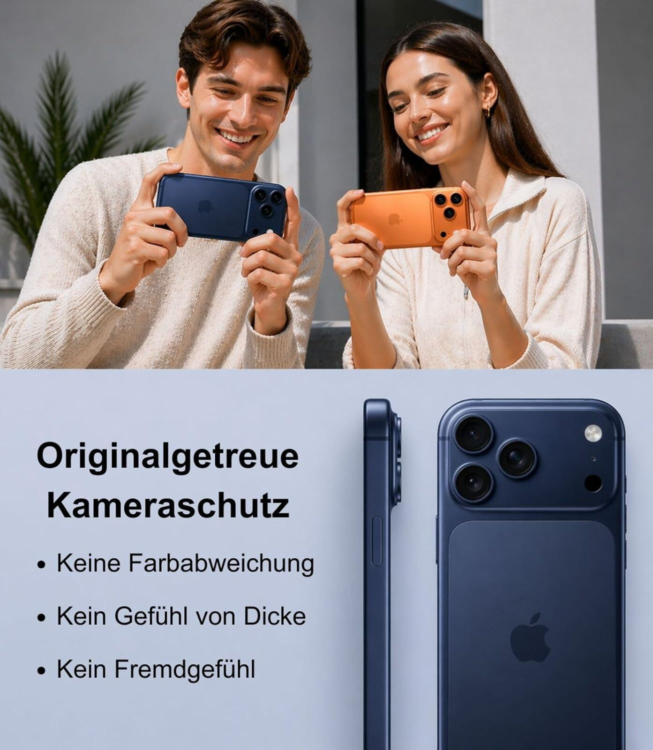 Detalle de TORRAS Kameraschutz für iPhone 17 Pro – 9H+ Glas, kratzfest & optisch mit AR-Technologie (blau)
