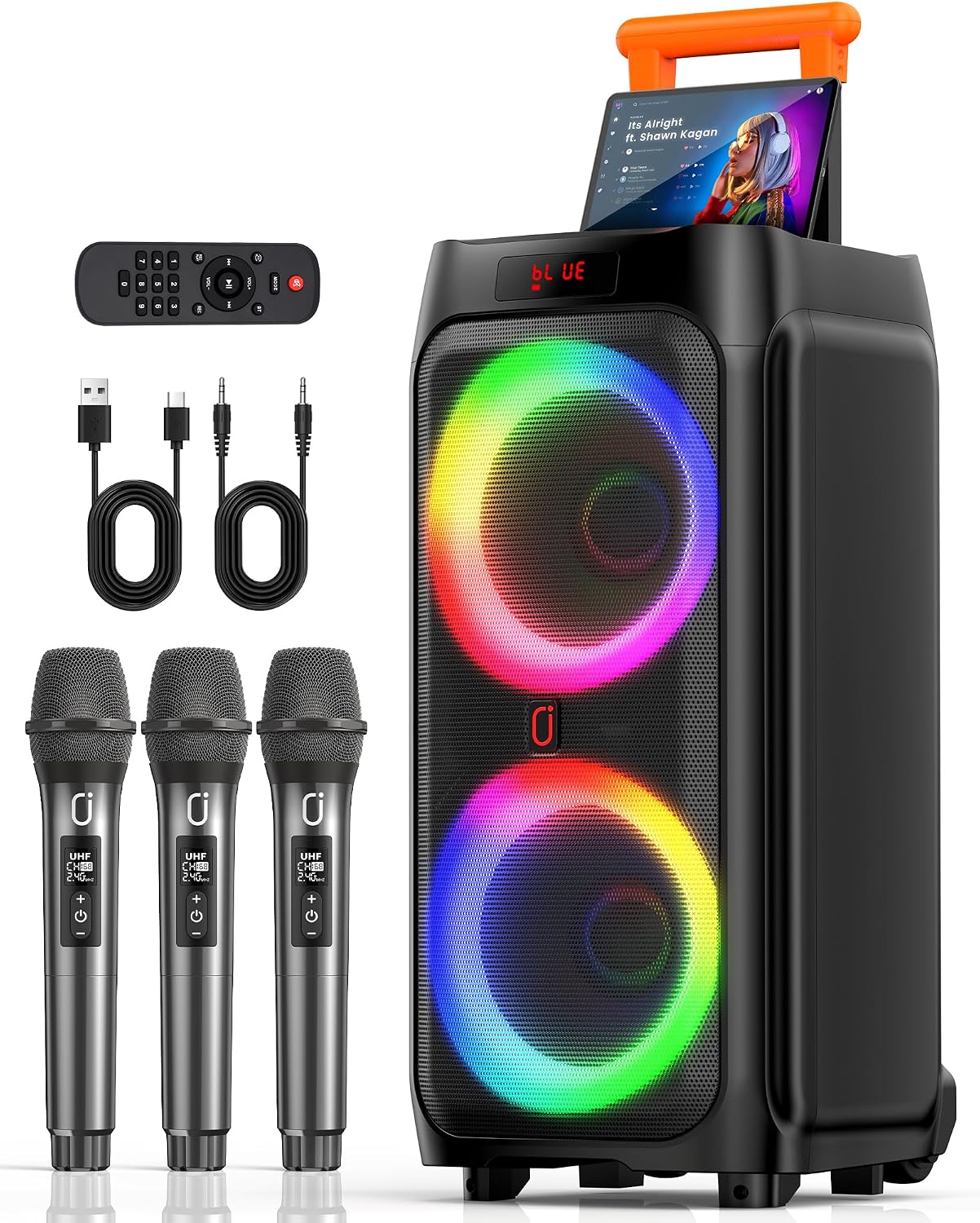 Detalle de JYX JYX-T9 Karaoke Machine, 500W Peak, 3 Wireless Mics, Dual 8-Inch Woofers