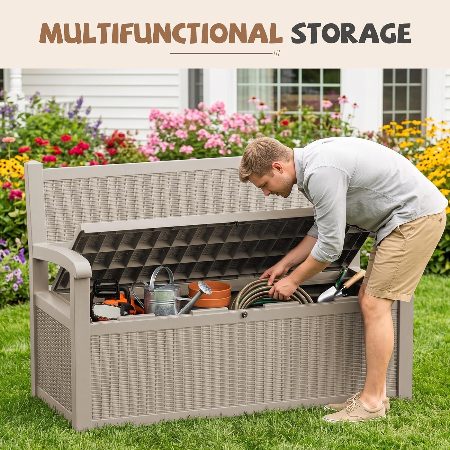 Detalle 2 de EFU Outdoor Storage Bench, 130 Gallon