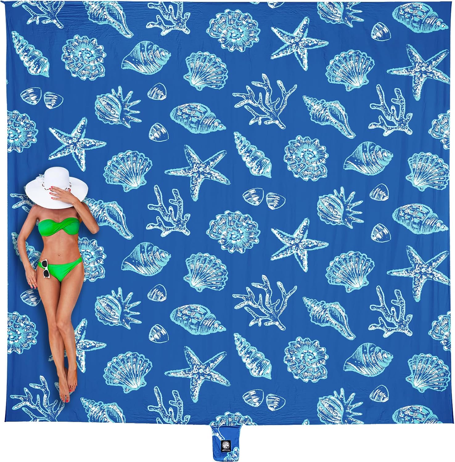 Detalle de WEKAPO Beach Blanket: Oversized, Sandproof & Waterproof 8 x 7 ft with 5 Stakes and 4 Corner Pockets