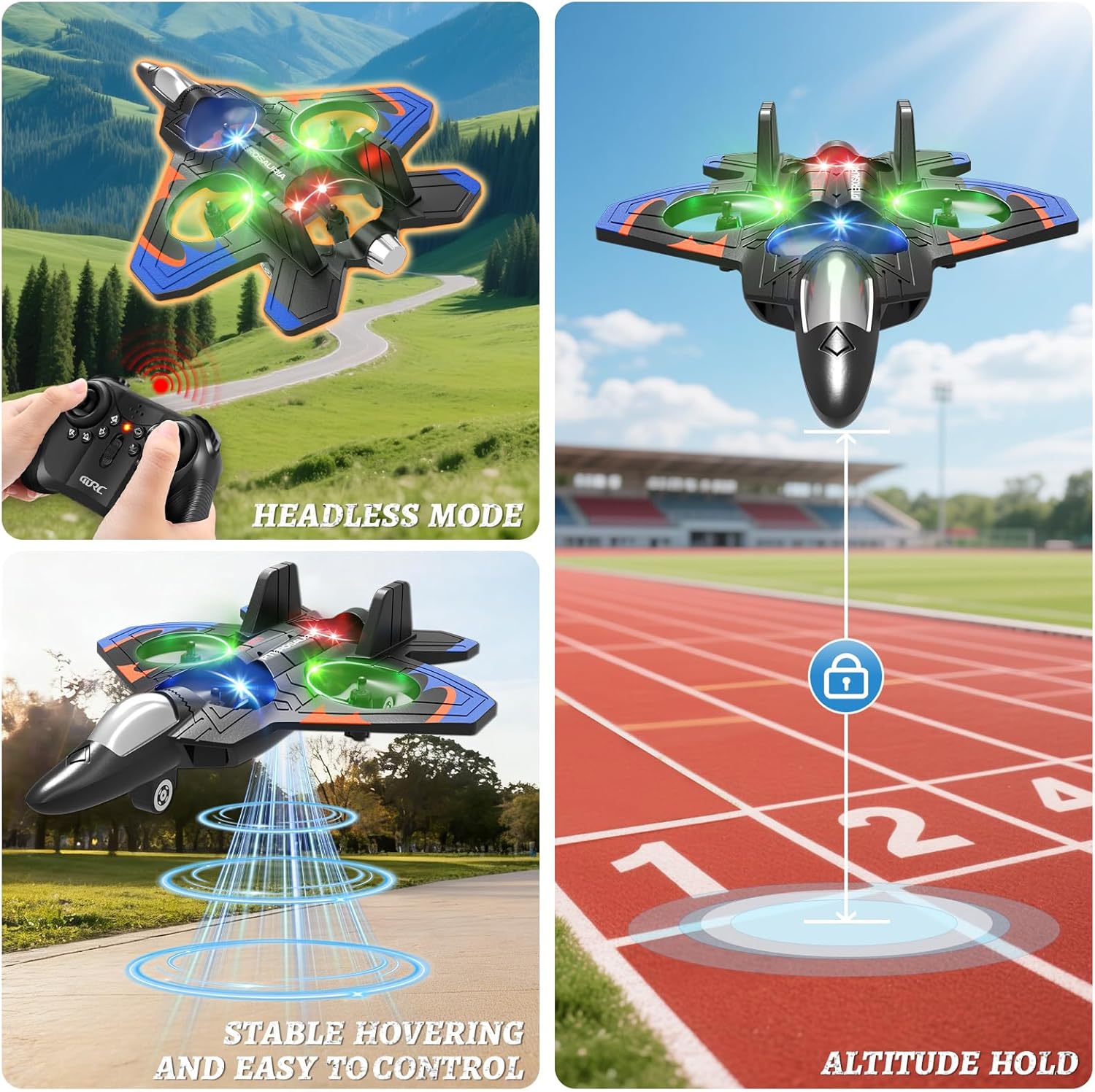 Thumbnail 2 de Tubokoro Foam Remote Control Fighter Jet RC Airplane with LED Lights, 360° Flips & 1-Key Takeoff/Landing