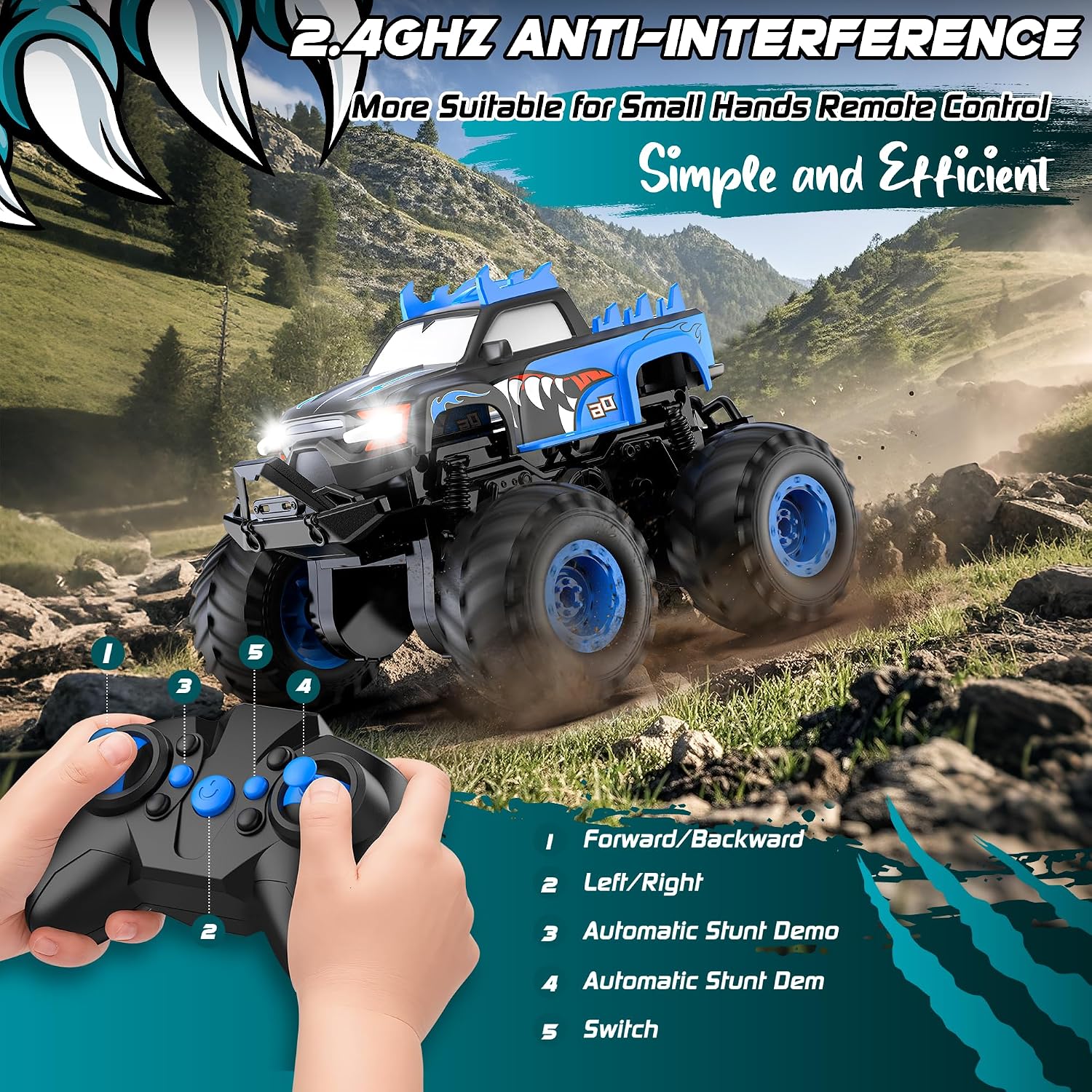 Detalle de Remote Control Monster Truck with 2.4GHz Control, 360° Spins and Upright Driving