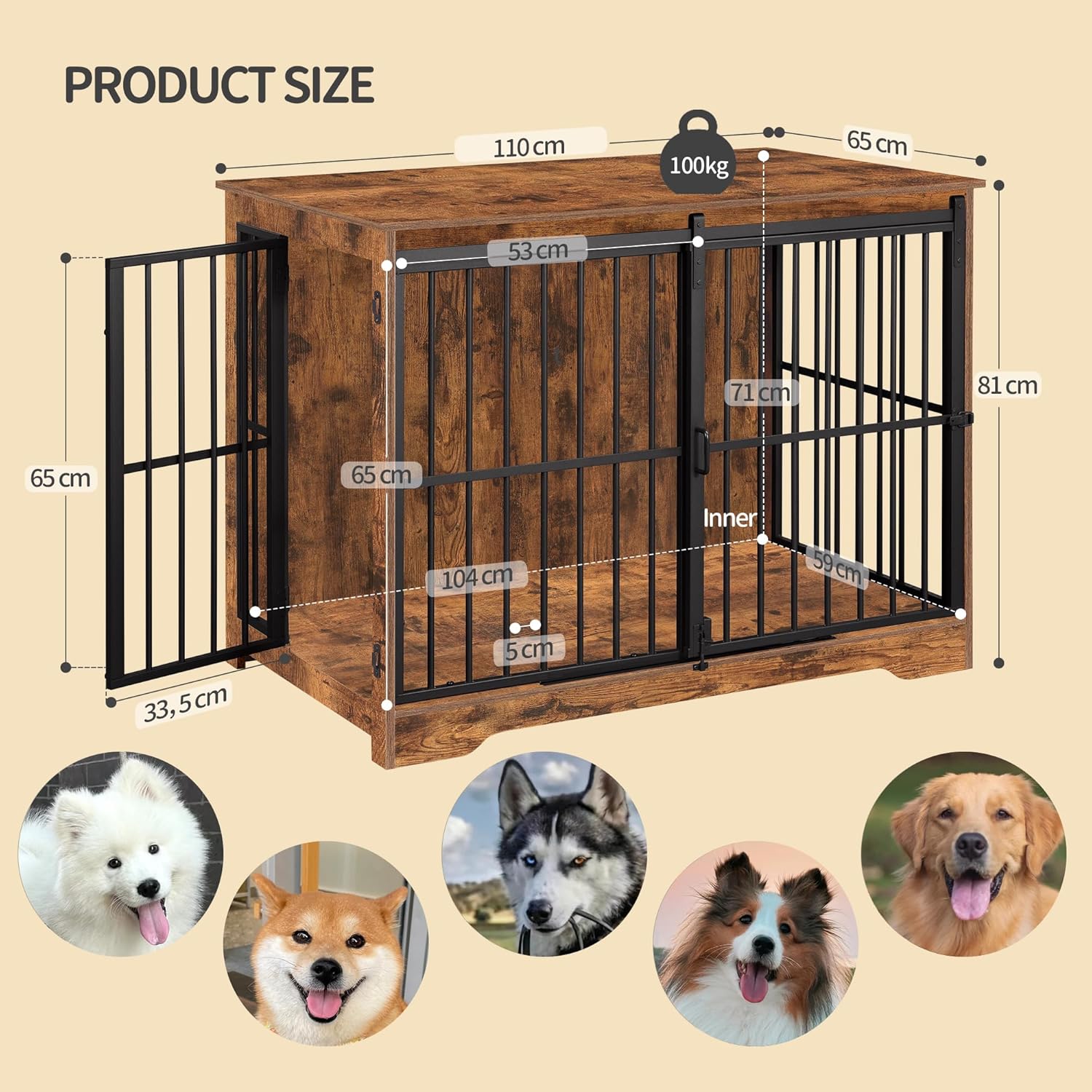 Thumbnail 1 de Hzuaneri Hundekäfig Möbel 110 cm (DCF84401B) mit 2 Türen – Indoor-Hundebox als Beistelltisch