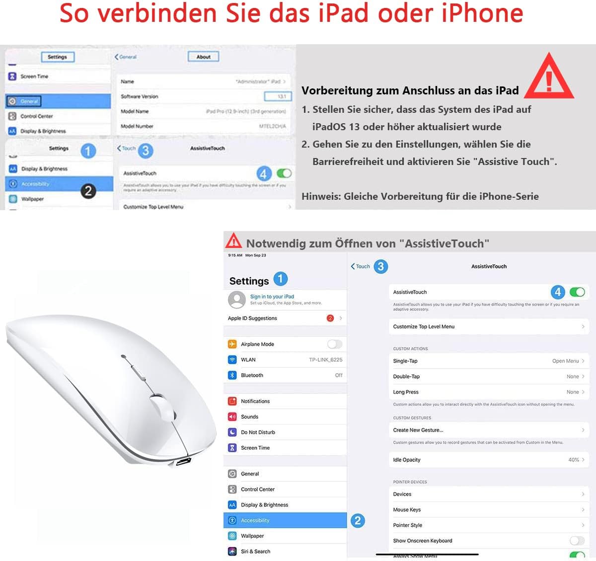 Detalle de LEAPEST Dual-Mode kabellose Bluetooth/2,4-GHz-Maus mit USB-C-Adapter (weiß)