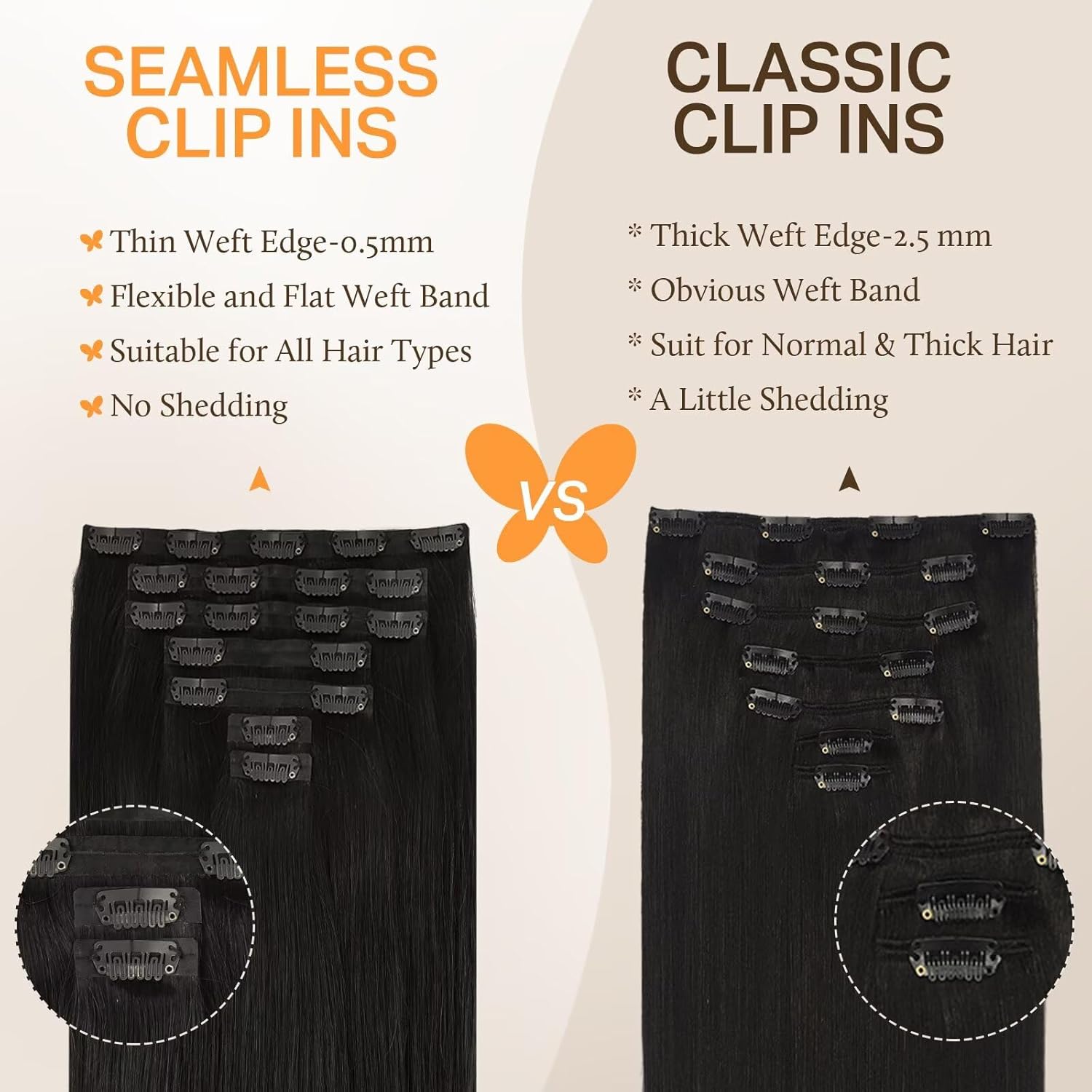 Thumbnail 4 de DOORES Clip in Hair Extensions - Natural Black, 130g, 7pcs, 18 Inch | Remy Seamless Clip-ins with Invisi Edge