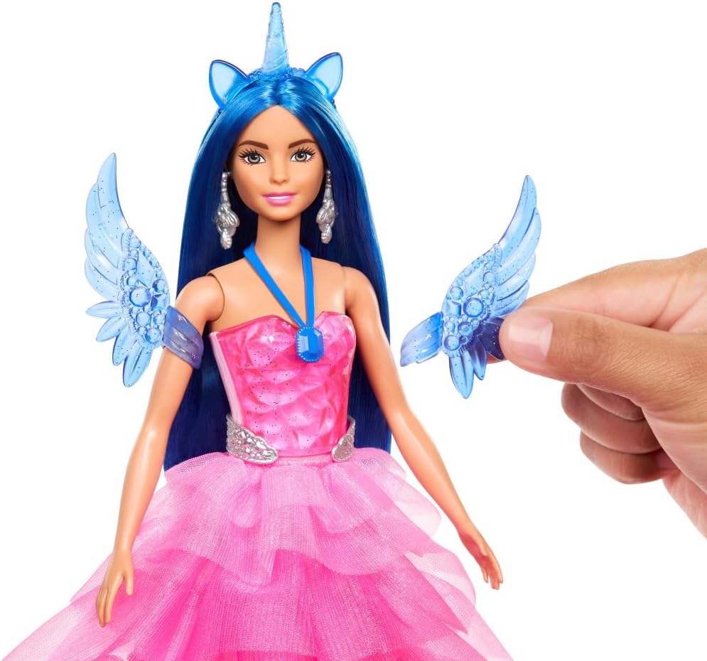 Thumbnail 3 de Barbie „Ein verborgener Zauber“ – Puppe mit Einhorn, abnehmbaren Saphirflügeln und Haarbürste (ab 3 Jahren)