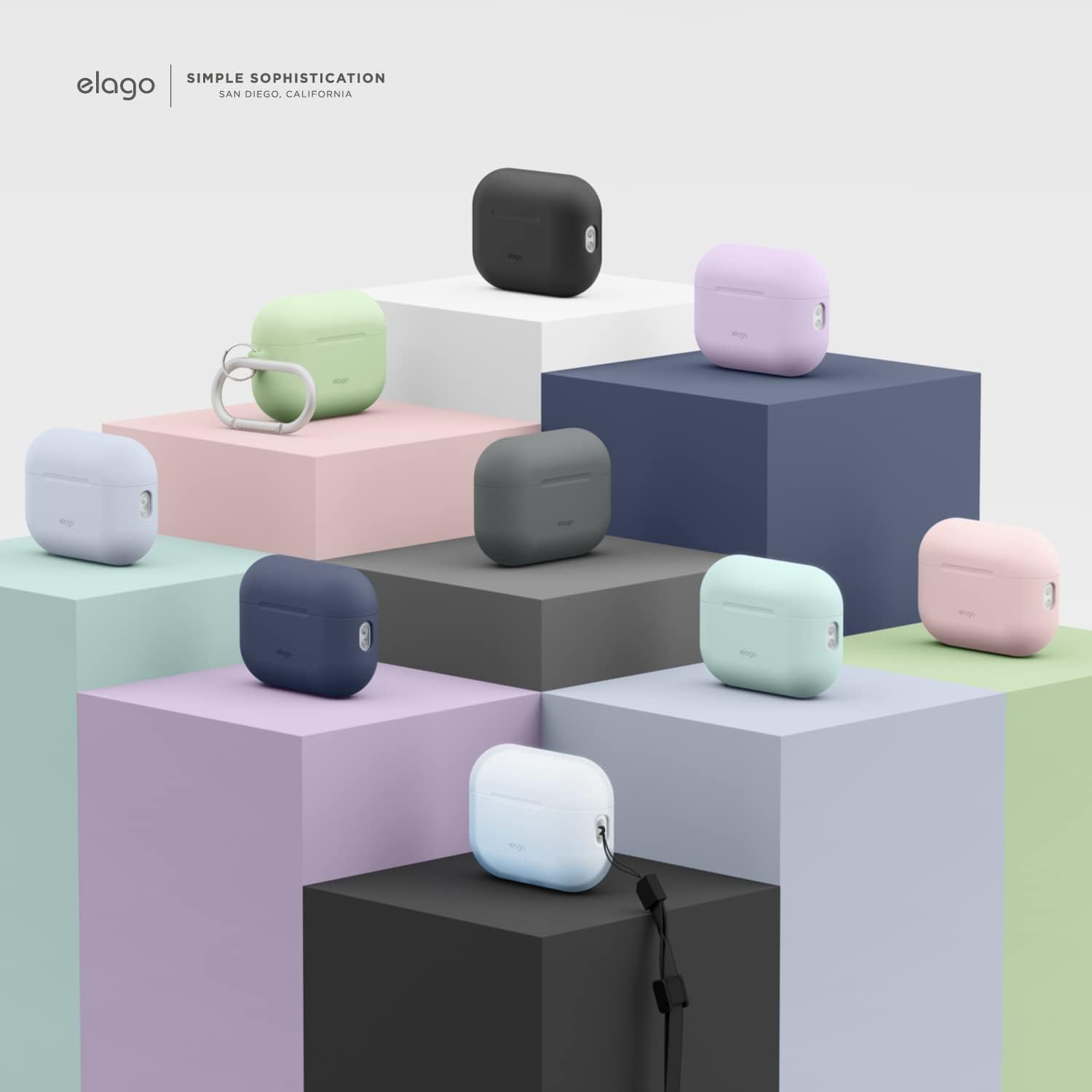 Detalle de elago Coque en silicone pour AirPods Pro (2e génération) avec charge sans fil et LED frontal visible, bleu clair
