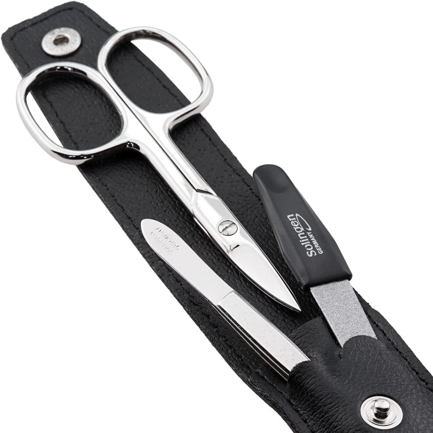 Detalle de marQus kit manucure femme et homme 3 pièces — voyage, ciseaux à ongles, lime en acier, set de manucure