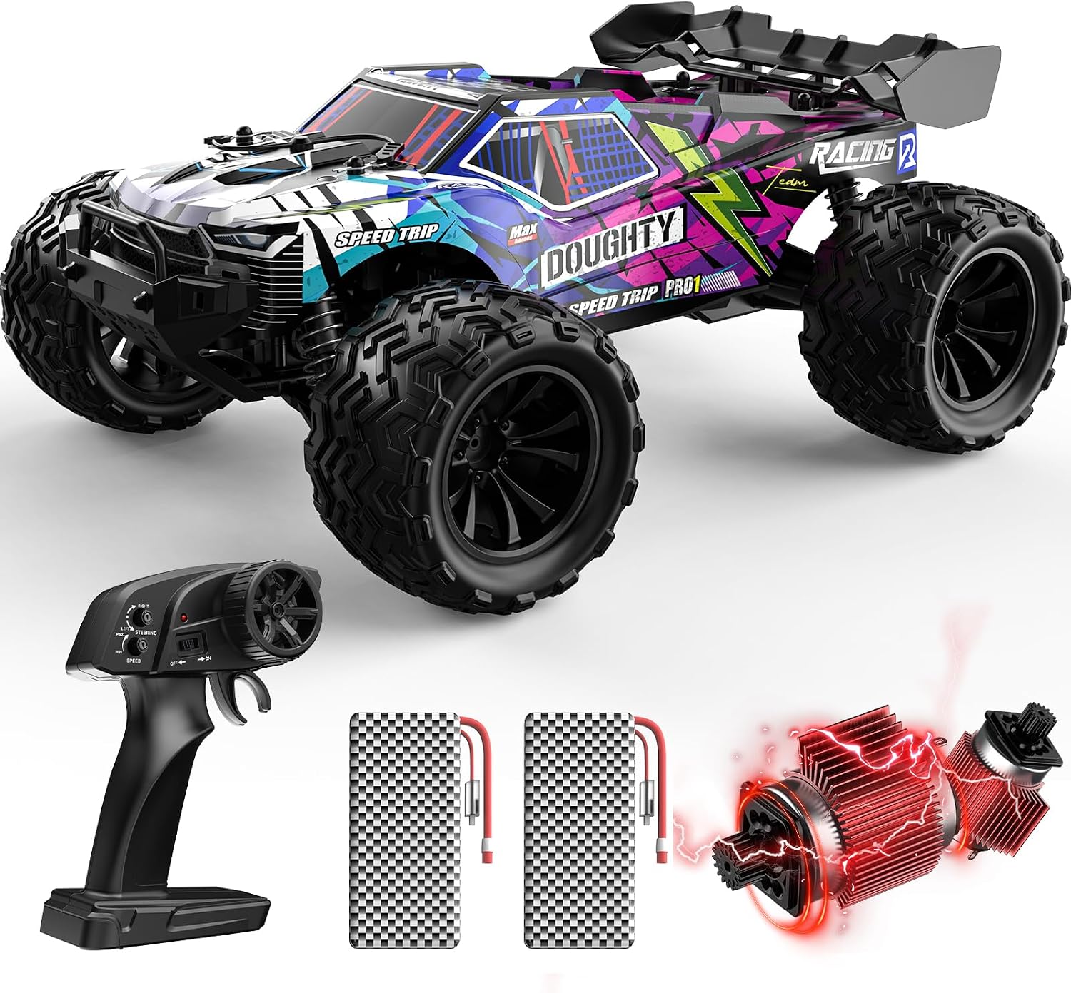 Detalle de DEERC RC Auto 1:16 4WD High Speed (bis 40 km/h) – Doppel-Motor, Doppel-Differential & 2 Akkus