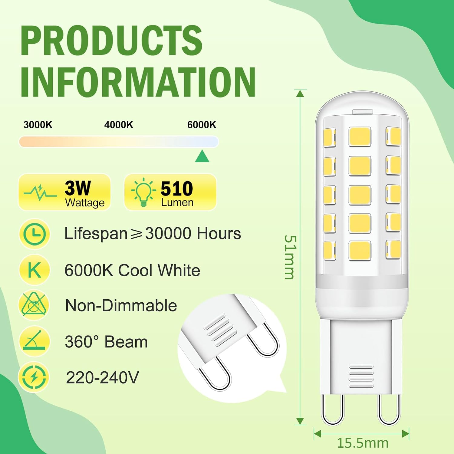 Detalle de Lumlog G9 LED bulbs 3W cool white 12-pack