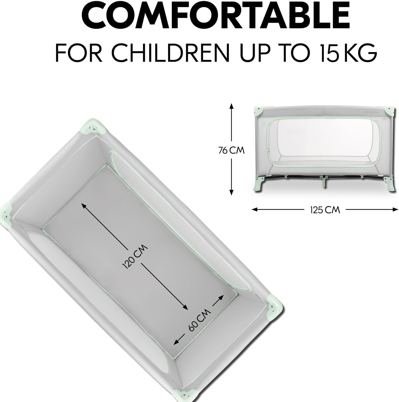 Detalle de hauck Dream N Play PLUS Travel Cot for Babies & Toddlers (Dusty Mint) – XL Hatch, Lightweight & Compact Folding