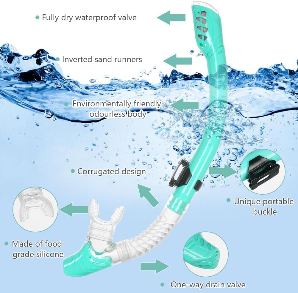 Detalle de AOOSA snorkelset met gehard glas, 180° zicht en droge snorkel