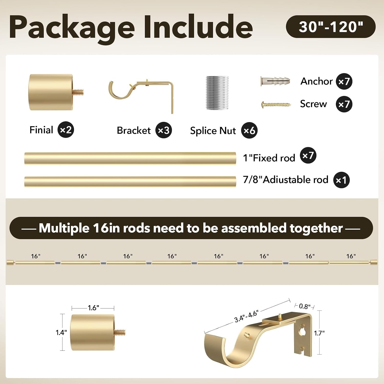 Thumbnail 5 de IFELS Heavy Duty Curtain Rods 66โ120 in ๐ช