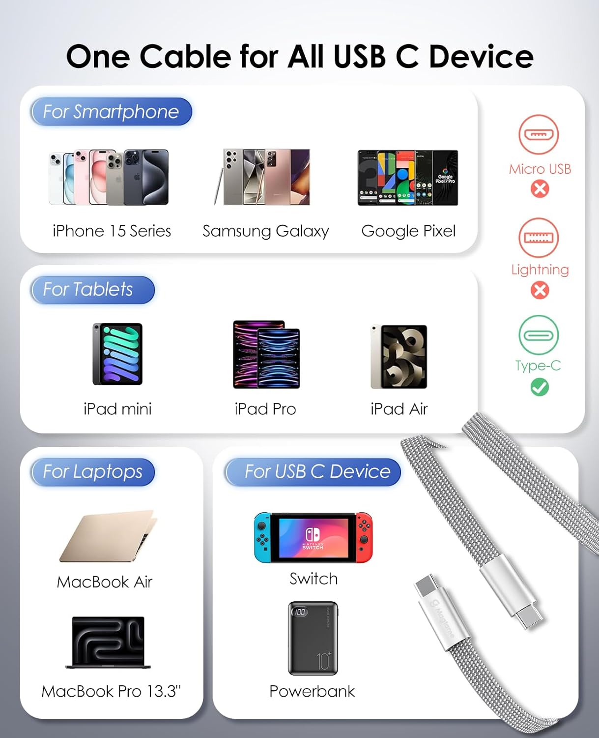 Thumbnail 6 de Magtame USB C Cable 240W Magnético 📱 - Carga Rápida 1.5m